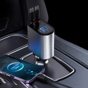 4-in-1 retractable car charger for iOS and Android devices